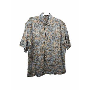 Alan Flusser Line Short Sleeve Shirt Paisley Print Collared Men Large